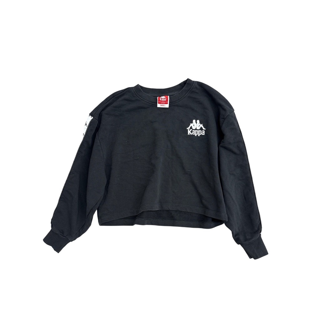 Kappa‎ Womens Black Cropped Sweatshirt Omini Logo Tape Long Sleeve Small 1500